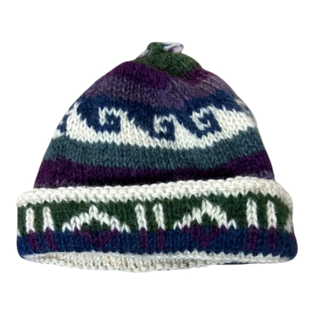 Vintage Lost Horizons Handmade Nepal Wool Beanie Hat Multicolor Striped Pom - Picture 2 of 4
